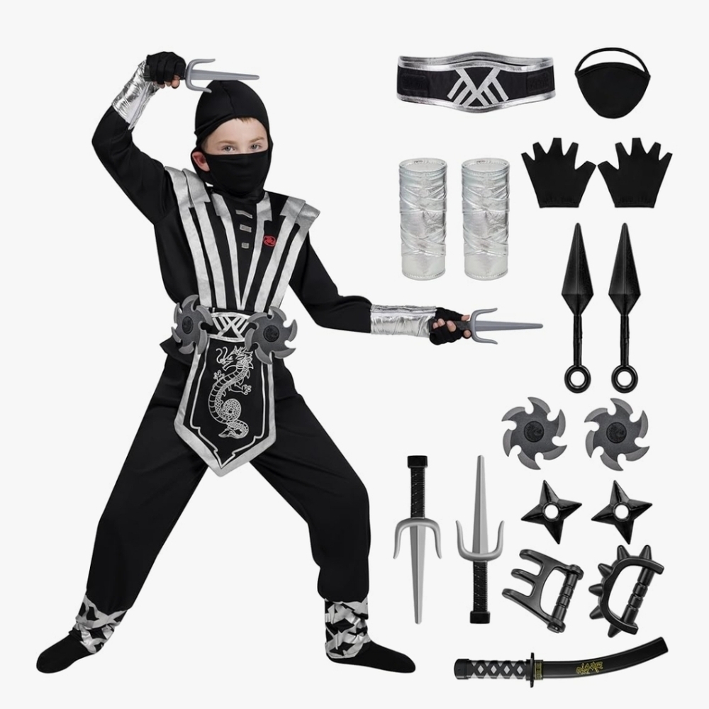 Stealth Ninja Kids Costume - Black and Silver